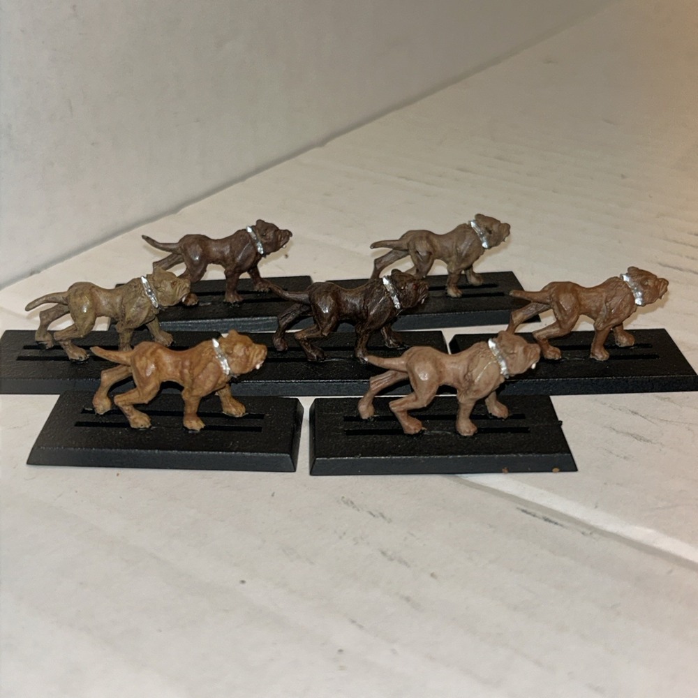 Ral Partha Warhammer Metal Miniature Dog Lot Mastiff‎ Bulldog Beasts Red Eyes x7